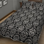 Black And White Calavera Skull Print Quilt Bed Set