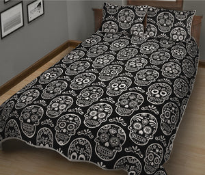 Black And White Calavera Skull Print Quilt Bed Set