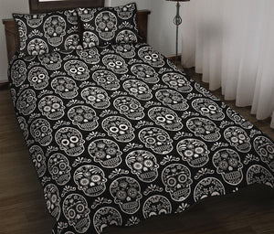 Black And White Calavera Skull Print Quilt Bed Set