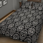 Black And White Calavera Skull Print Quilt Bed Set