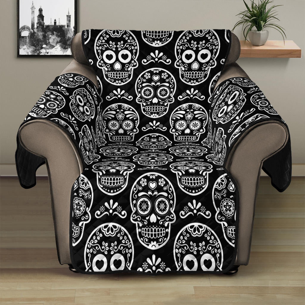 Black And White Calavera Skull Print Recliner Protector