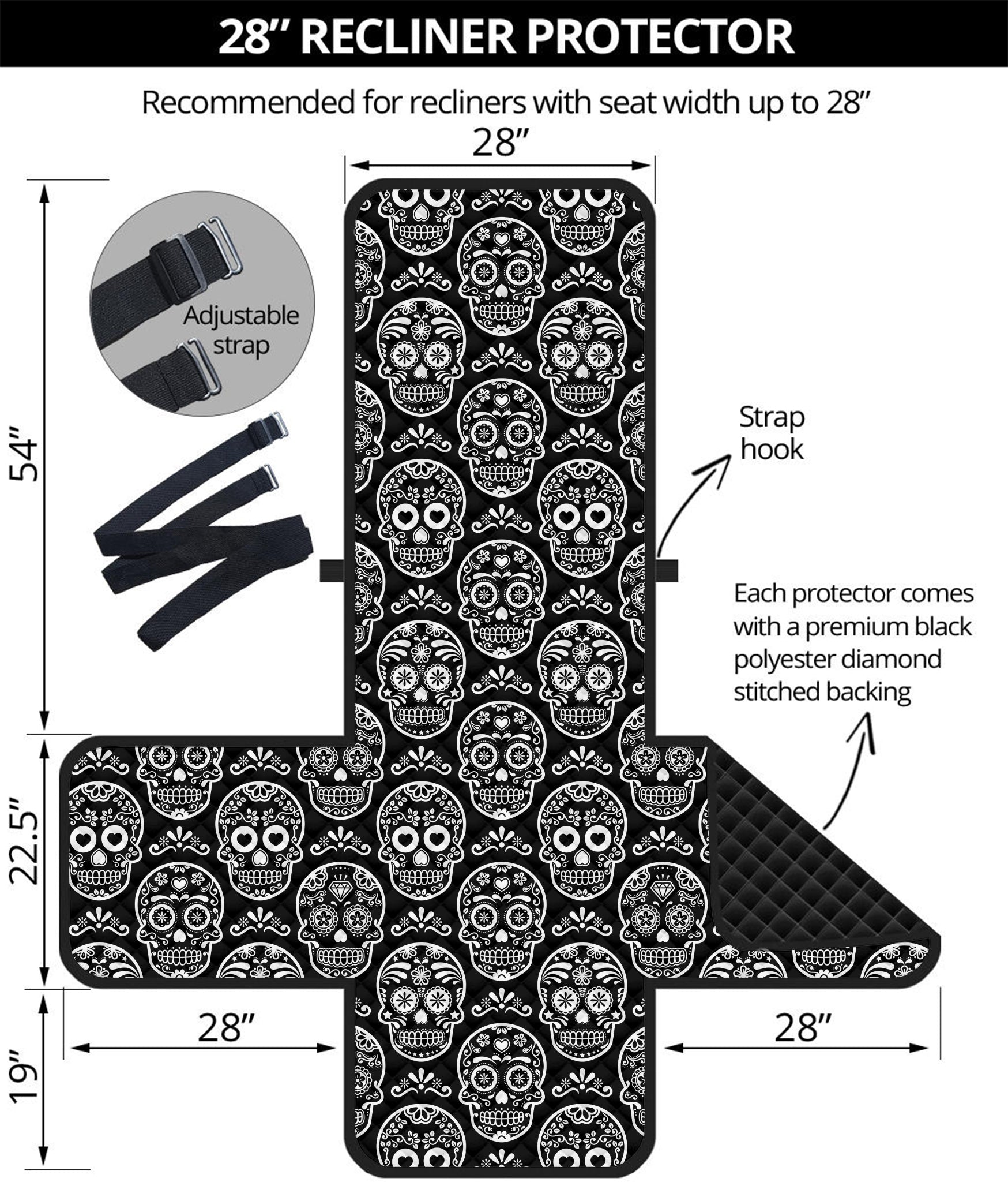 Black And White Calavera Skull Print Recliner Protector