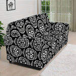 Black And White Calavera Skull Print Sofa Cover