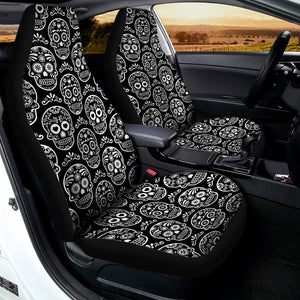 Black And White Calavera Skull Print Universal Fit Car Seat Covers