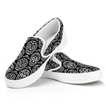 Black And White Calavera Skull Print White Slip On Shoes