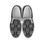 Black And White Calavera Skull Print White Slip On Shoes