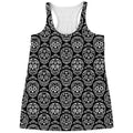 Black And White Calavera Skull Print Women's Racerback Tank Top