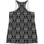 Black And White Calavera Skull Print Women's Racerback Tank Top
