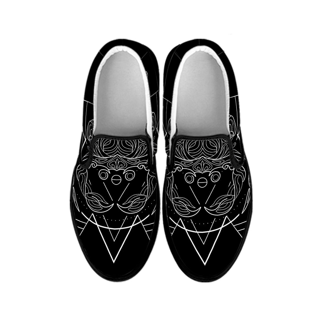 Black And White Cancer Sign Print Black Slip On Shoes