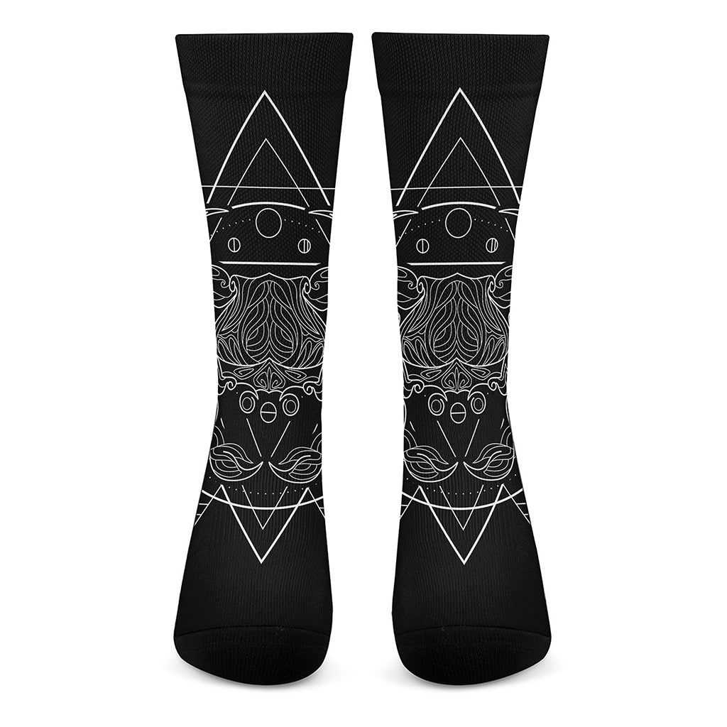 Black And White Cancer Sign Print Crew Socks