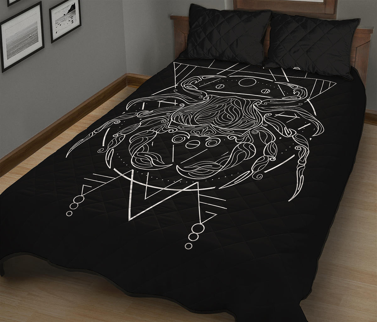 Black And White Cancer Sign Print Quilt Bed Set