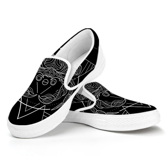 Black And White Cancer Sign Print White Slip On Shoes