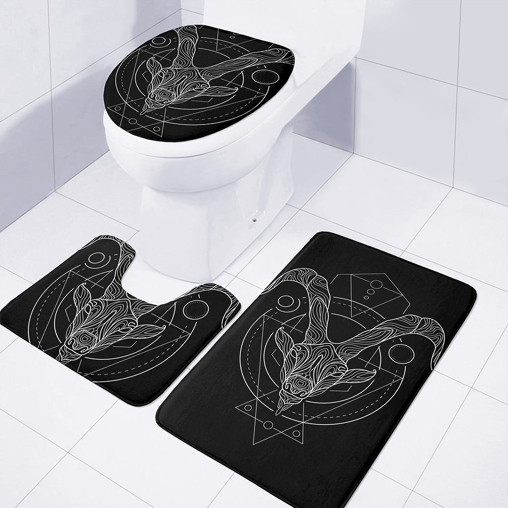 Black And White Capricorn Sign Print 3 Piece Bath Mat Set