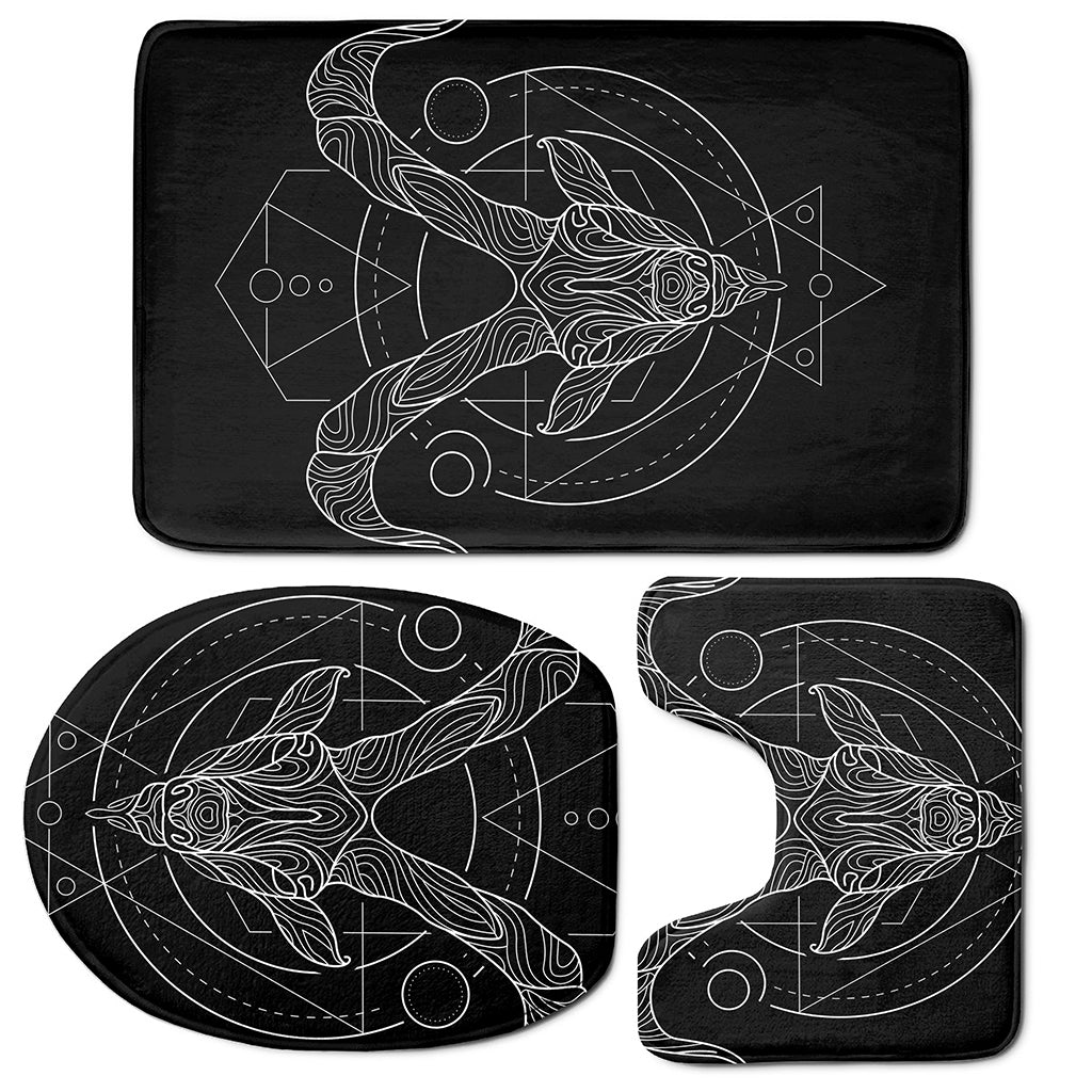 Black And White Capricorn Sign Print 3 Piece Bath Mat Set