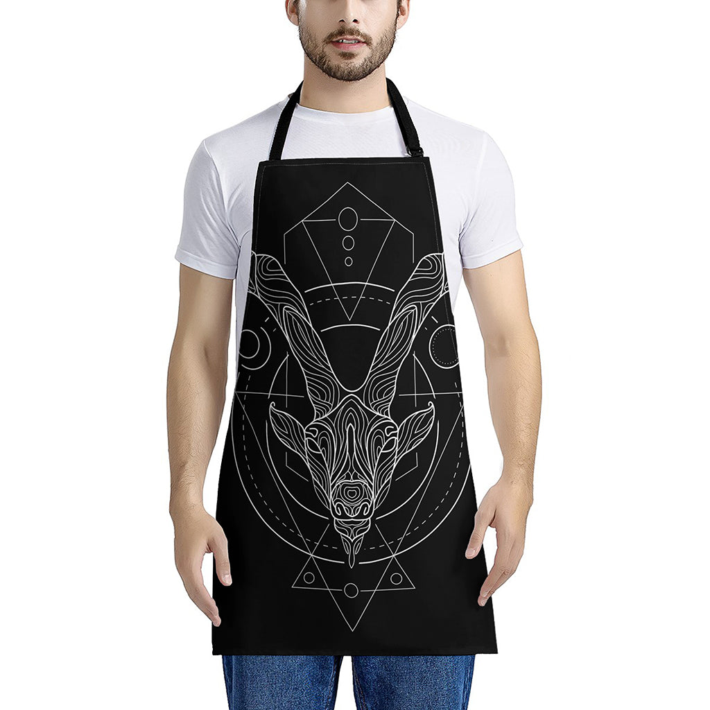 Black And White Capricorn Sign Print Apron