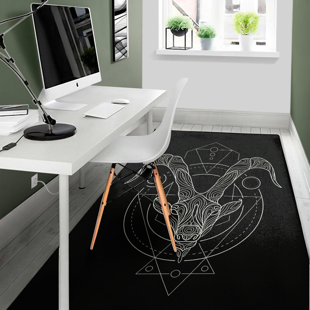 Black And White Capricorn Sign Print Area Rug