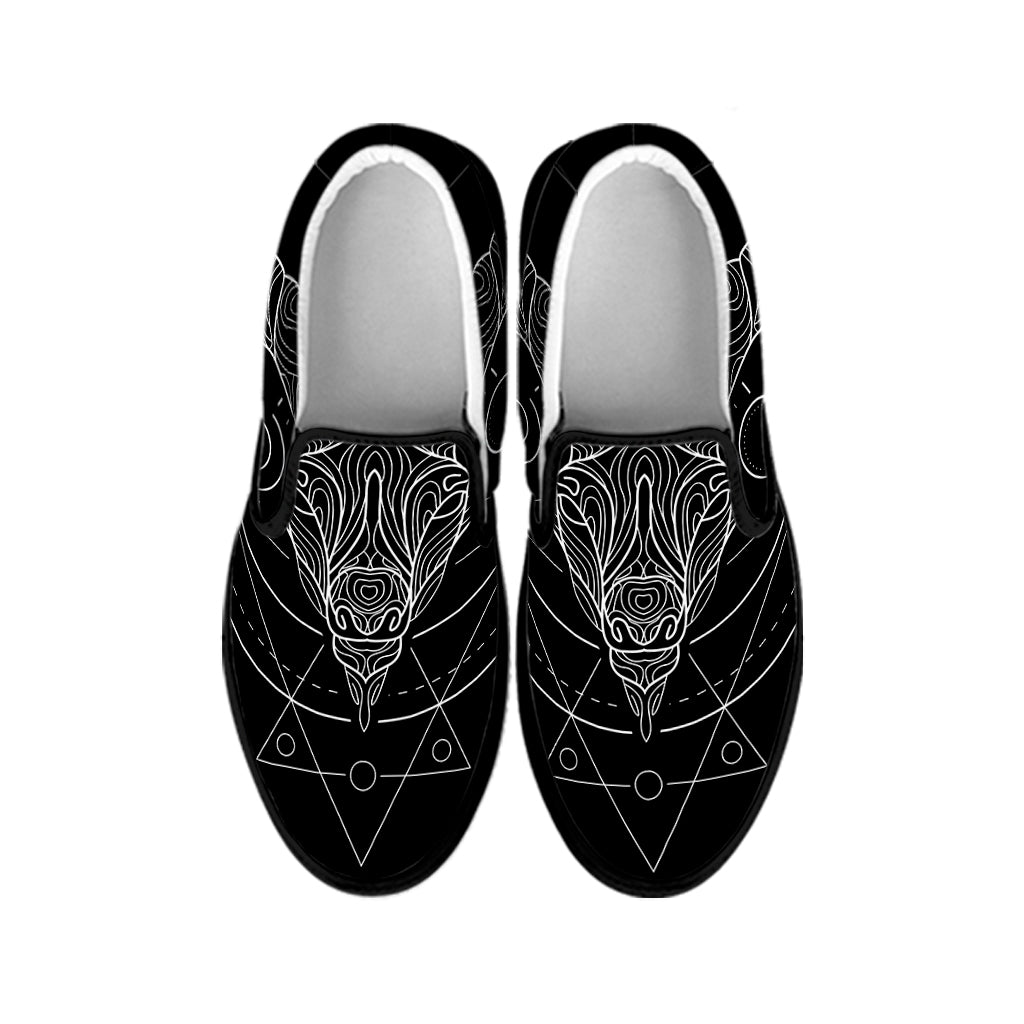 Black And White Capricorn Sign Print Black Slip On Shoes