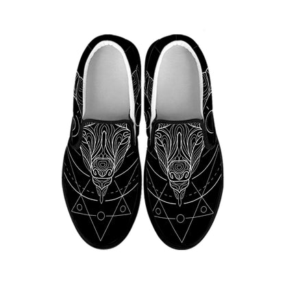 Black And White Capricorn Sign Print Black Slip On Shoes