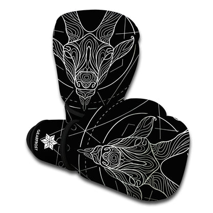 Black And White Capricorn Sign Print Boxing Gloves