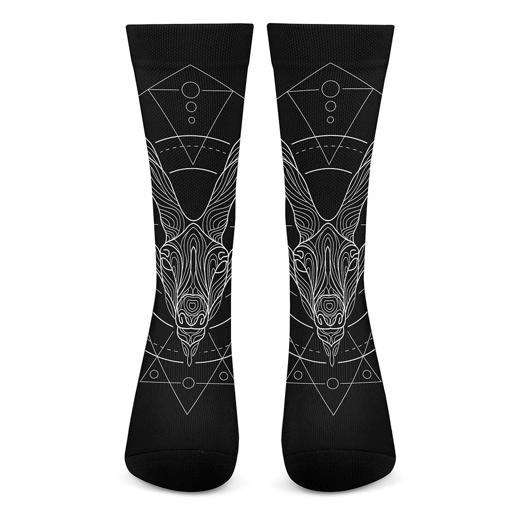 Black And White Capricorn Sign Print Crew Socks