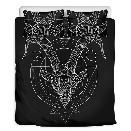 Black And White Capricorn Sign Print Duvet Cover Bedding Set