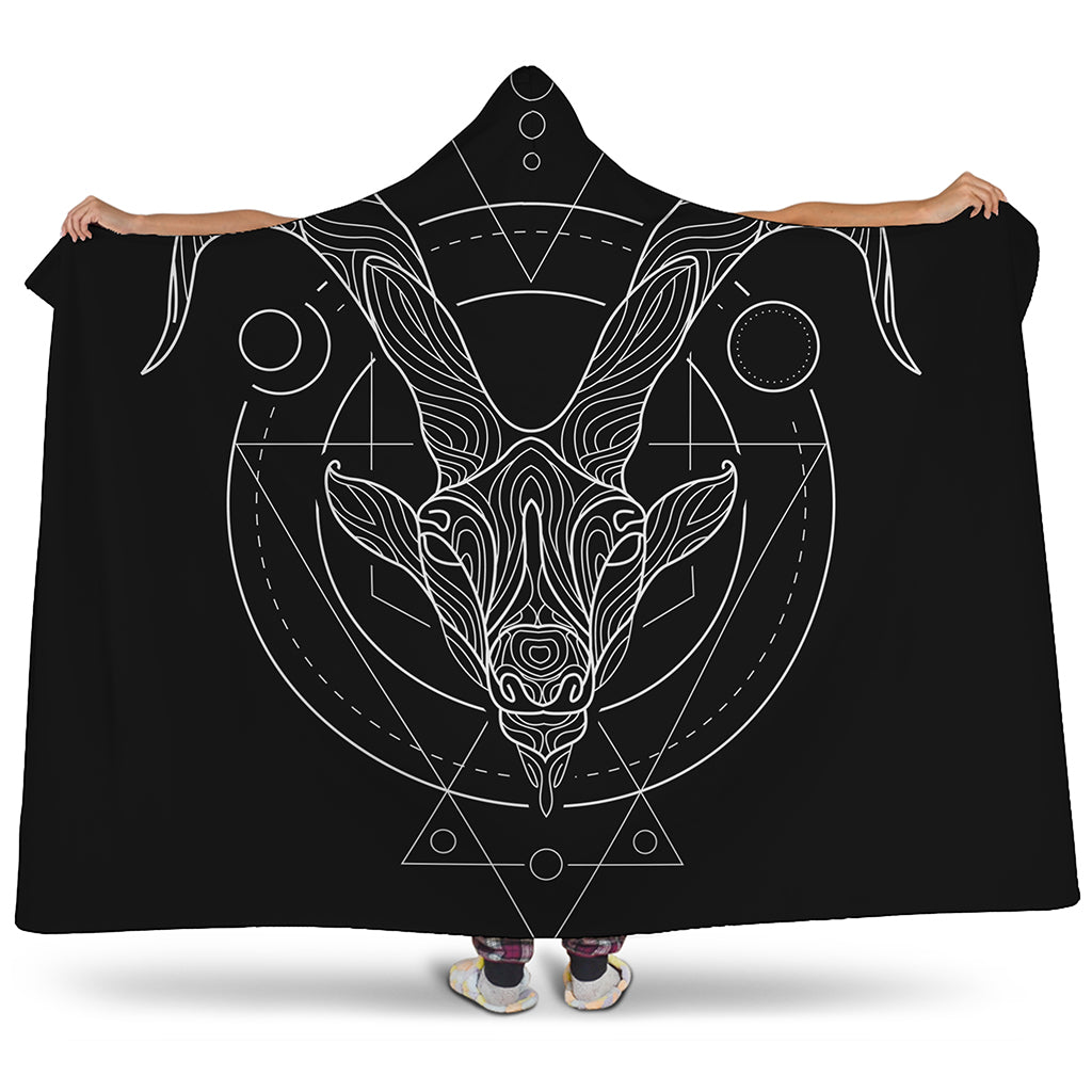 Black And White Capricorn Sign Print Hooded Blanket