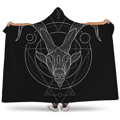 Black And White Capricorn Sign Print Hooded Blanket