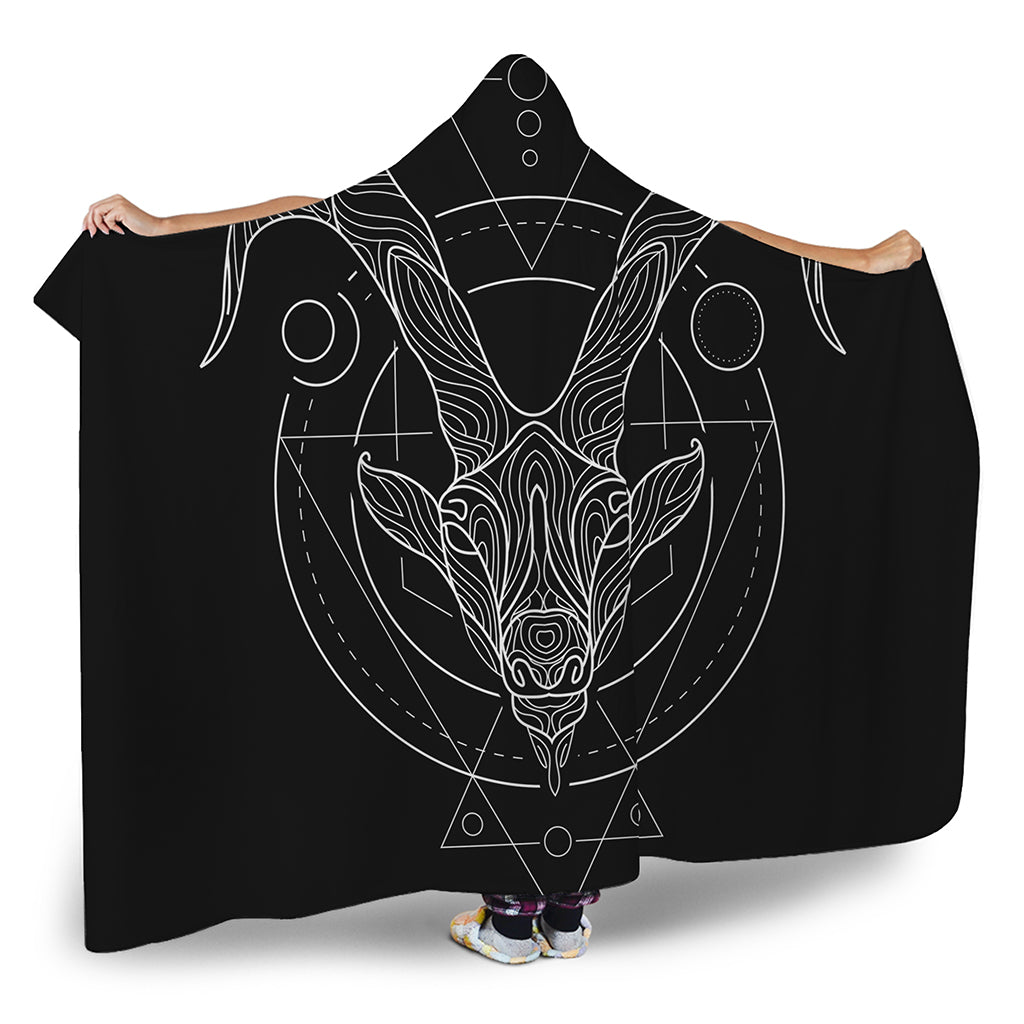 Black And White Capricorn Sign Print Hooded Blanket