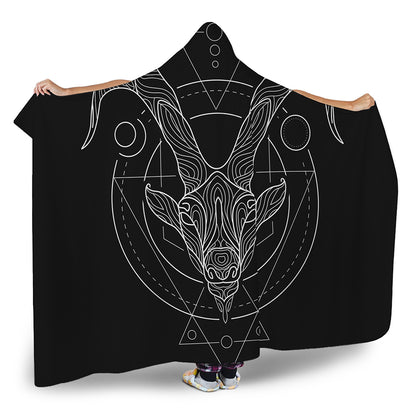 Black And White Capricorn Sign Print Hooded Blanket