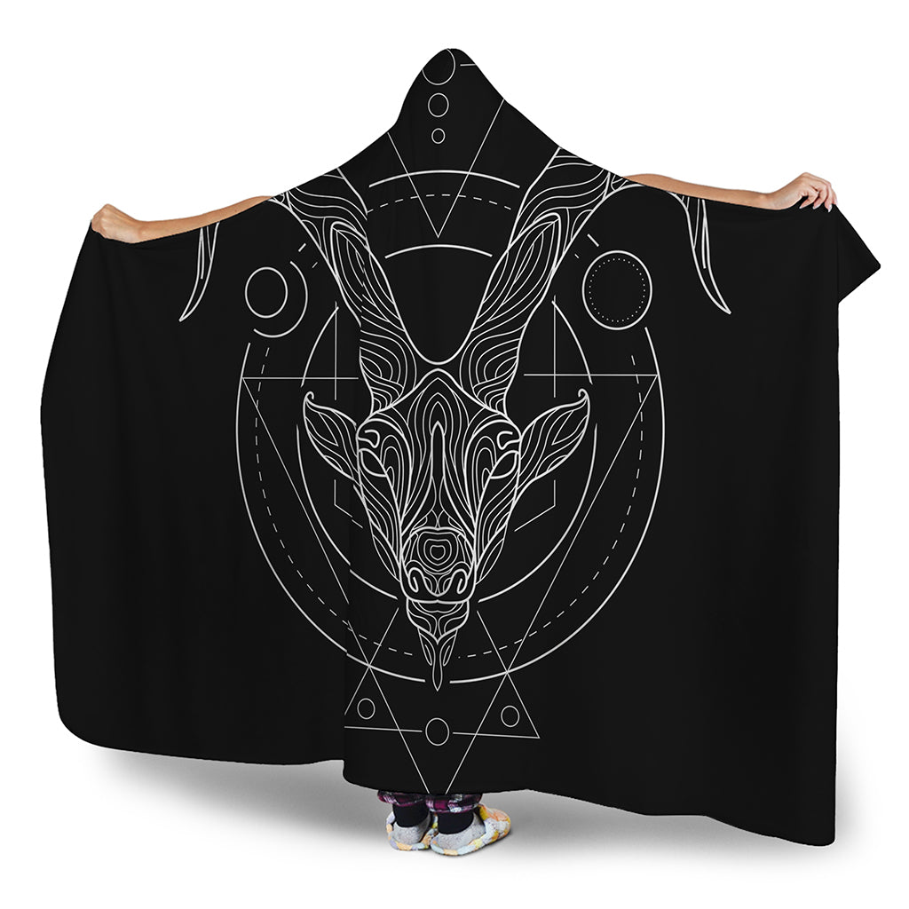 Black And White Capricorn Sign Print Hooded Blanket
