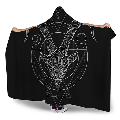 Black And White Capricorn Sign Print Hooded Blanket