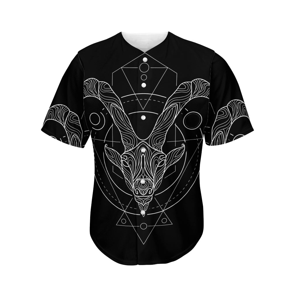 Black And White Capricorn Sign Print Men's Baseball Jersey