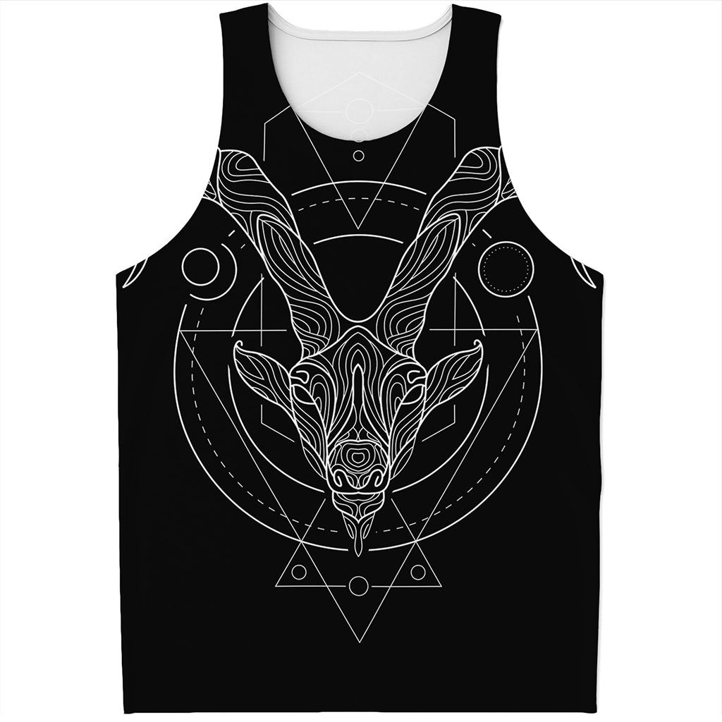 Black And White Capricorn Sign Print Men's Tank Top