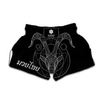 Black And White Capricorn Sign Print Muay Thai Boxing Shorts
