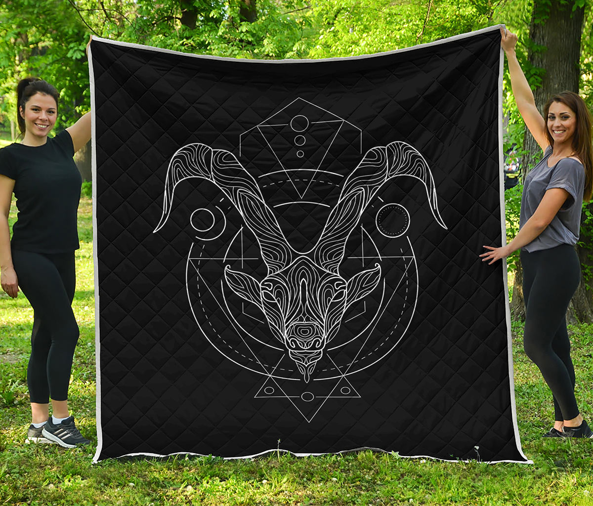 Black And White Capricorn Sign Print Quilt