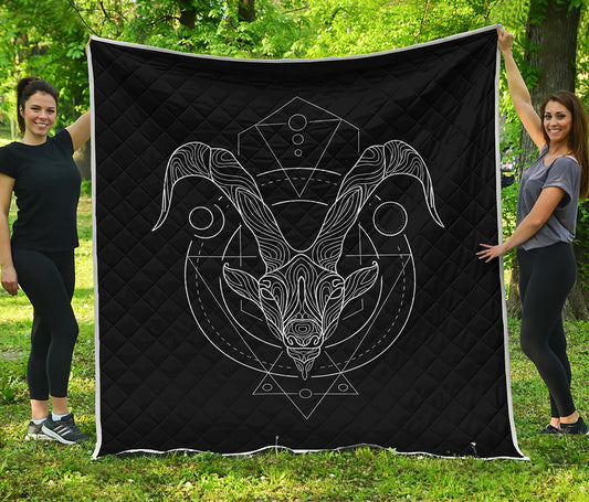 Black And White Capricorn Sign Print Quilt