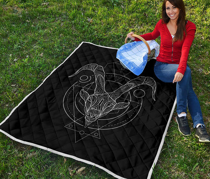 Black And White Capricorn Sign Print Quilt