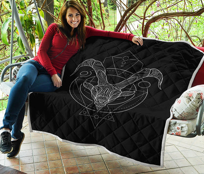 Black And White Capricorn Sign Print Quilt