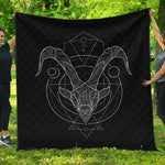 Black And White Capricorn Sign Print Quilt
