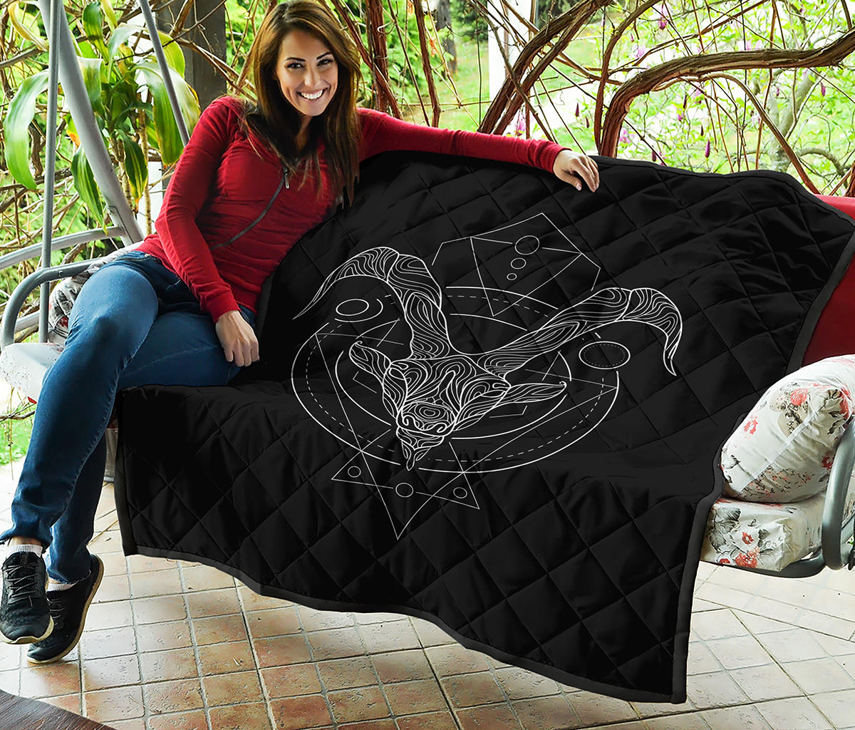 Black And White Capricorn Sign Print Quilt