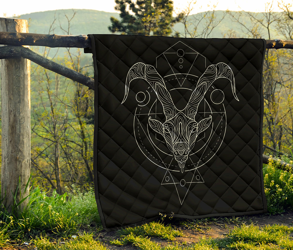 Black And White Capricorn Sign Print Quilt