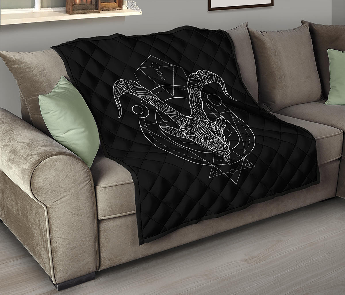 Black And White Capricorn Sign Print Quilt