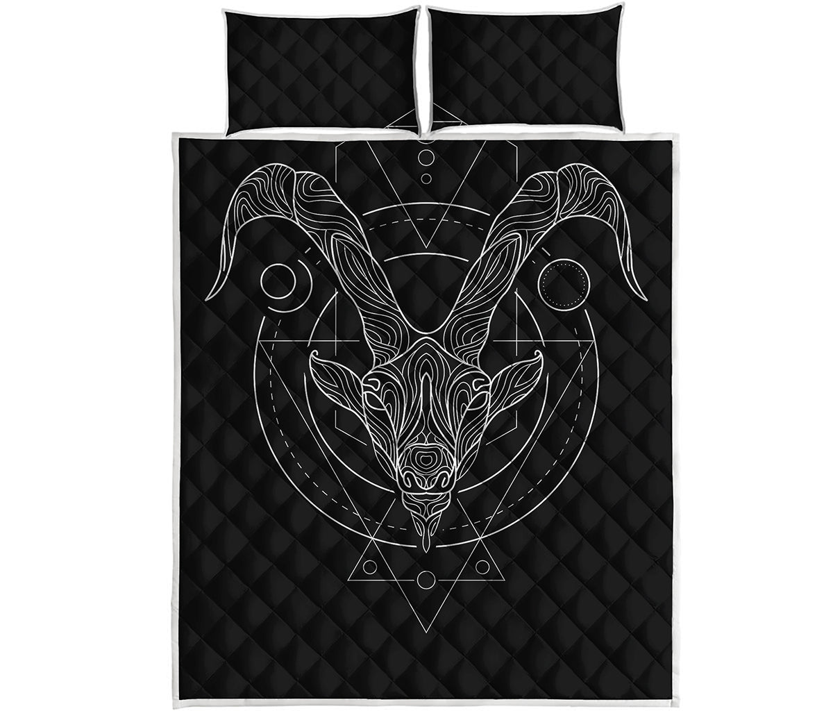 Black And White Capricorn Sign Print Quilt Bed Set