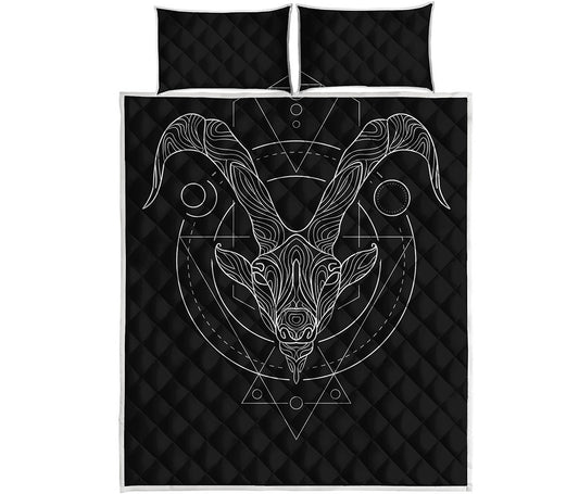 Black And White Capricorn Sign Print Quilt Bed Set