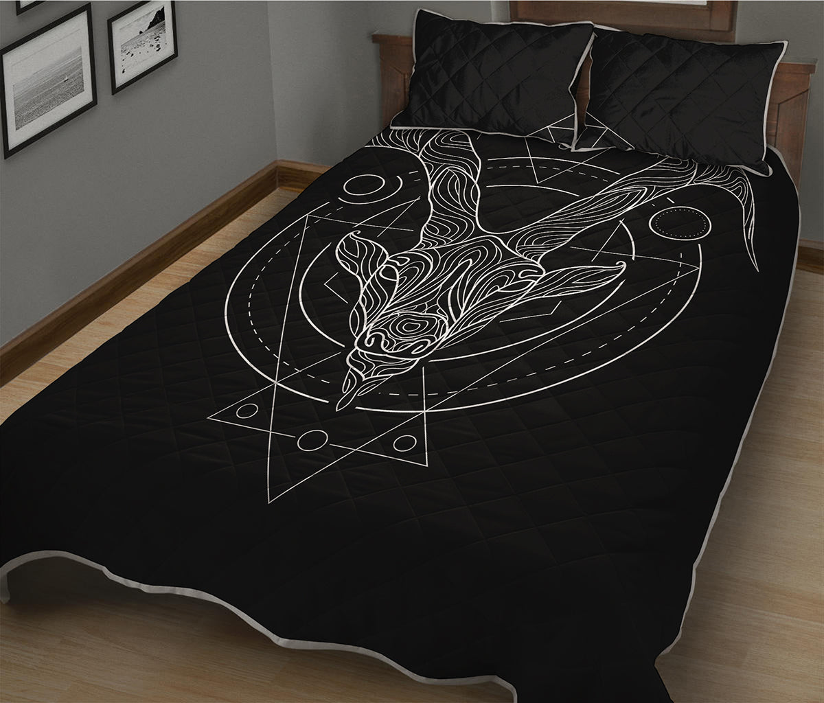 Black And White Capricorn Sign Print Quilt Bed Set