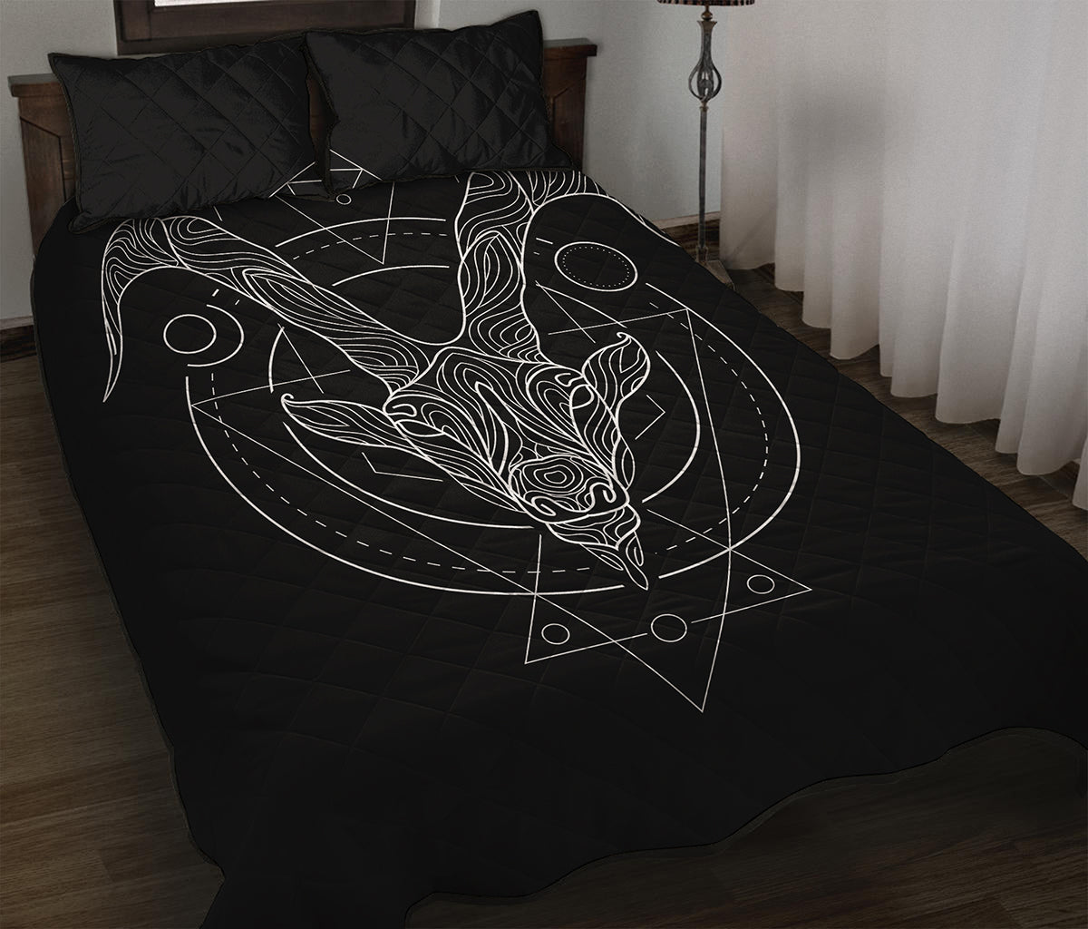 Black And White Capricorn Sign Print Quilt Bed Set