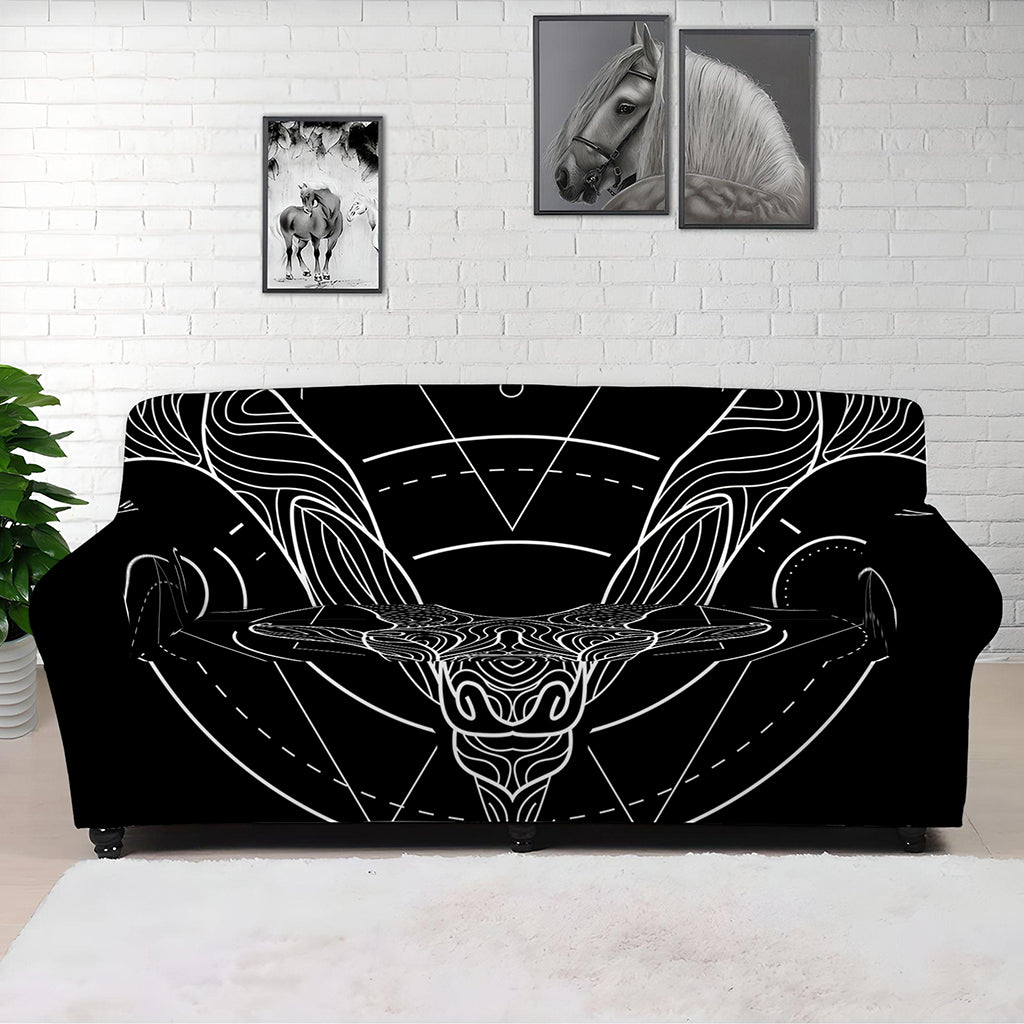 Black And White Capricorn Sign Print Sofa Cover