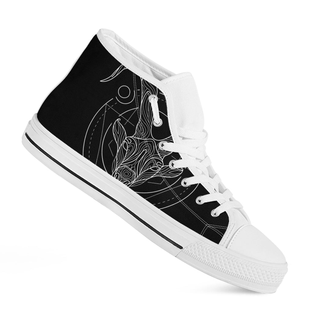 Black And White Capricorn Sign Print White High Top Shoes