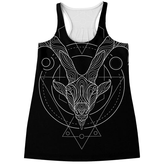 Black And White Capricorn Sign Print Women's Racerback Tank Top