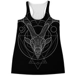 Black And White Capricorn Sign Print Women's Racerback Tank Top